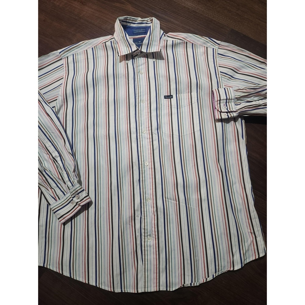 Faconnable‎ Shirt Mens Large Multi Stripe Long Sleeve Button Up Cotton Casual